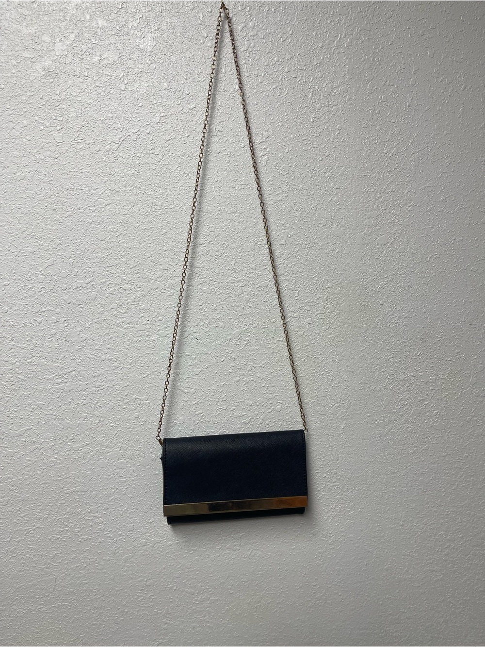 Navy Chain Crossbody Clutch with Gold Accent